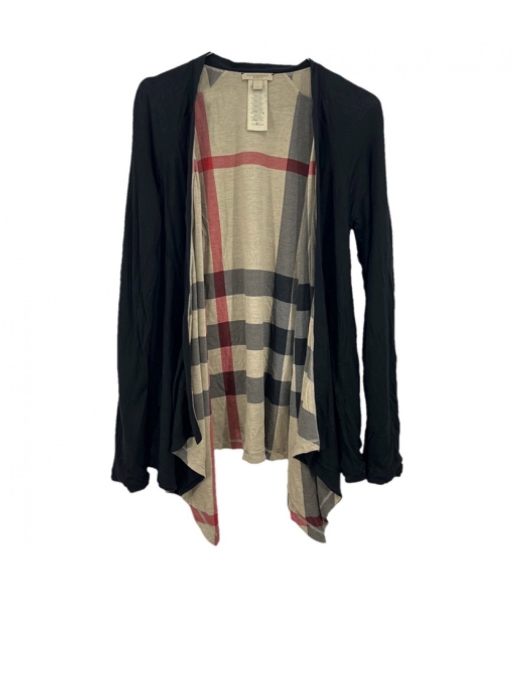 Burberry Black Open-Front Cardigan with Plaid Lining